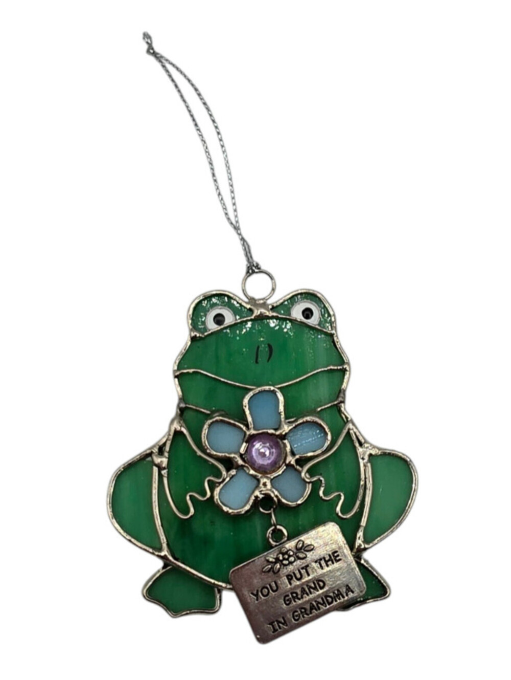Stained Glass Frog Sun Catcher Green Glass Handmade Vintage Charm